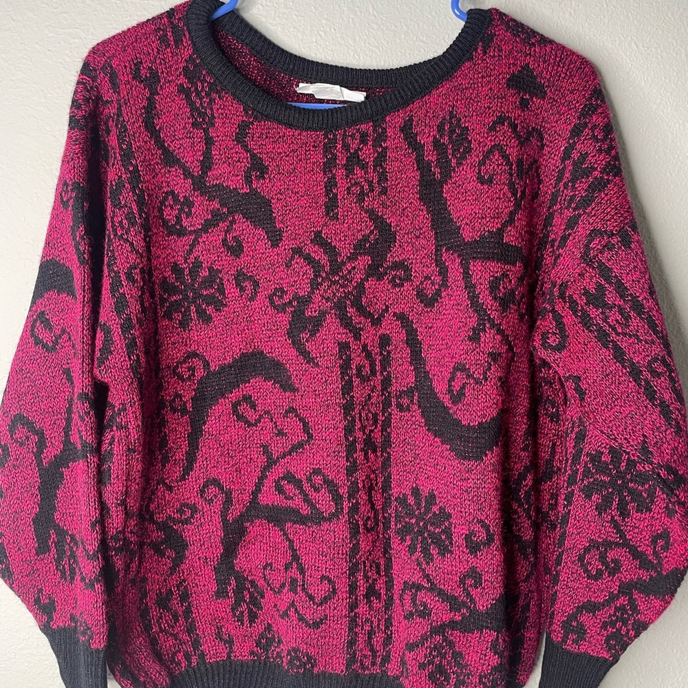 Vintage Burgundy and Black Patterned Women’s Sweater Made in USA